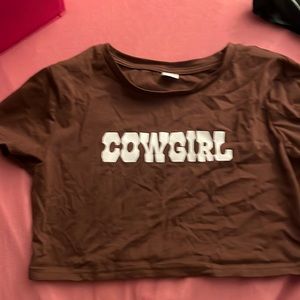 Brown cow girl crop t top